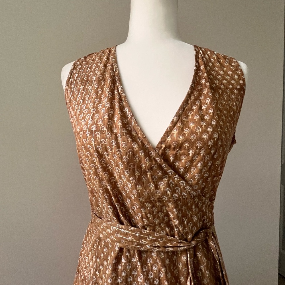 Nani Pani Mustard Block Print Cotton Wrap Dress - Picture 3 of 7
